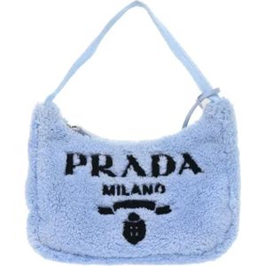 Prada Vintage, Pre-owned, Dames, Blauw, ONE Size, Tweed, Tweedehands Blauwe Bont Prada Re-edition Tas