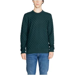 Calvin Klein, Truien, Heren, Groen, S, Katoen, Groene Gebreide Ronde Hals Sweater Mannen