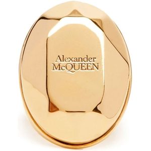Alexander McQueen, Accessoires, Dames, Beige, 52 MM, Gouden Facet Steen Ring