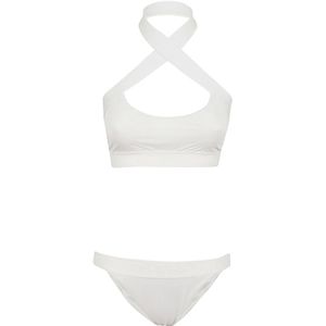 Off White, Badkleding, Dames, Wit, XS, Nylon, Kokosmelk Logo Band Kruis Bikini