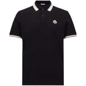 Moncler, Tops, Heren, Zwart, S, Contrast Kraag Trim Polo in Zwart