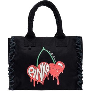 Pinko, Tassen, Dames, Zwart, ONE Size, Katoen, Vierkante Canvas Shopper Tas