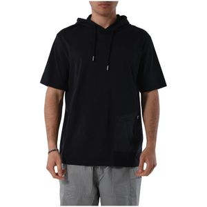 Armani Exchange, Sweatshirts & Hoodies, Heren, Blauw, S, Katoen, Katoenen Hoodie T-shirt met Voorzak