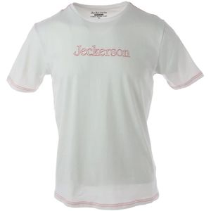 Jeckerson, Tops, Heren, Wit, L, Katoen, Heren Wit Print T-Shirt met Slim Fit