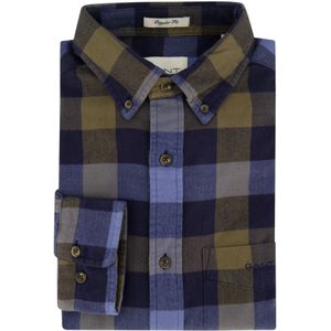 Gant, Donkerblauw Geel Geruite Button-Down Overhemd Blauw, Heren, Maat:5XL