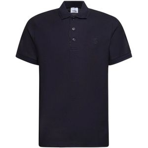 Burberry, Tops, Heren, Blauw, M, Katoen, Geborduurd Logo Katoenen Polo Shirt