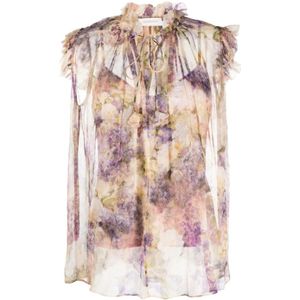 Zimmermann, Blouses & Shirts, Dames, Roze, L, Polyester, Bloemenprint zijden blouse