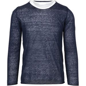 Daniele Fiesoli, Tops, Heren, Blauw, S, Linnen, Blauwe Linen Crew-Neck Sweater