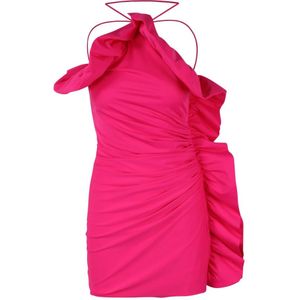 P.a.r.o.s.h., Gerimpelde Mini Jurk met Gedrapeerd Stretch Jersey en Ruches Roze, Dames, Maat:M