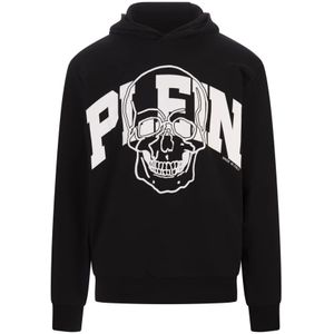 Philipp Plein, Sweatshirts & Hoodies, Heren, Zwart, M, Katoen, Zwarte Skull Print Hoodie