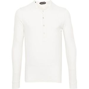 Tom Ford, Off-White Henley Hals Trui Wit, Heren, Maat:S