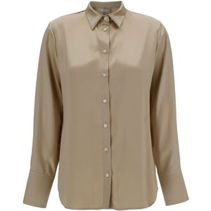 Salvatore Ferragamo, Blouses & Shirts, Dames, Beige, S, Rayon, Beige Overhemd met Klassieke Kraag