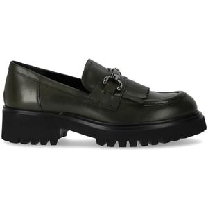 Guglielmo Rotta, Schoenen, Dames, Groen, 38 EU, Leer, Militair Groene Loafer met Franje en Klem