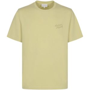 Maison Kitsuné, Tops, Heren, Geel, XL, Katoen, Handgeschreven Comfort T-shirt