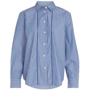 Tommy Hilfiger, Gestreepte Poplin Overhemd met Biologisch Katoen Blauw, Dames, Maat:XL