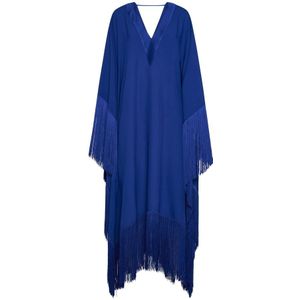 Taller Marmo, Kleedjes, Dames, Blauw, ONE Size, Satijn, Elegante Ross Kaftan Jurk