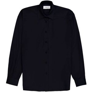Laneus, Blouses & Shirts, Dames, Zwart, S, Katoen, Oversized Zwart Klassiek Logo Knoopshirt