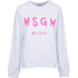 Msgm, Sweatshirts & Hoodies, Dames, Wit, M, Logo Sweaters