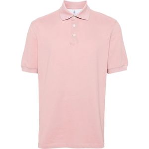 Brunello Cucinelli, Roze Katoenen Poloshirt Korte Mouwen Roze, Heren, Maat:M