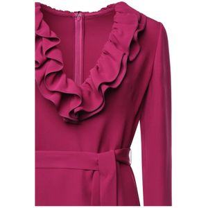 Valentino Garavani, Kleedjes, Dames, Roze, S, Wol, Magenta Ruche Detail Zijden Jurk