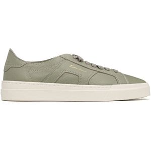 Santoni, Schoenen, Heren, Groen, 40 1/2 EU, Leer, Groene Dubbele Gesp Leren Sneakers