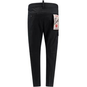 Dsquared2, Broeken, Heren, Zwart, M, Katoen, Cargo Broek met Logo Patch