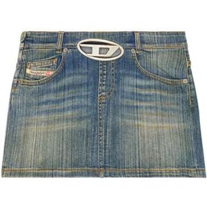 Diesel, Rokken, Dames, Blauw, W28, Denim, Blauwe Denim Rok Ovaal Gesp