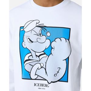 Iceberg, Sweatshirts & Hoodies, Heren, Wit, S, Katoen, Wit Slim Fit Crew Neck Sweatshirt met Popeye Graphic