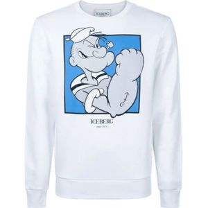 Iceberg, Sweatshirts & Hoodies, Heren, Wit, L, Katoen, Wit Slim Fit Crew Neck Sweatshirt met Popeye Graphic