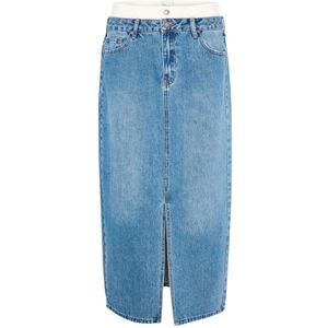 My Essential Wardrobe, Retro Blauwe Denim Rok met Split Blauw, Dames, Maat:S