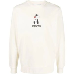 Iceberg, Sweatshirts & Hoodies, Heren, Beige, L, Katoen, Logo-Print Crew-Neck Sweatshirt Beige