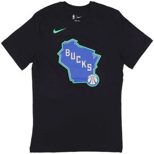 Nike, Tops, Heren, Zwart, M, Katoen, Milwaukee Bucks Logo Tee Zwart