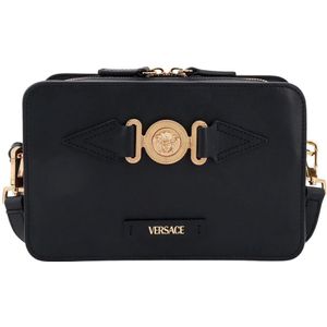 Versace, Italiaanse Leren Cross Body Tas Zwart, Dames, Maat:ONE Size