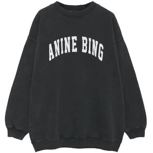 Anine Bing, Sweatshirts & Hoodies, Dames, Zwart, S, Katoen, Cool Print Sweatshirt Gewassen Zwart