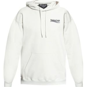 Balenciaga, Sweatshirts & Hoodies, Heren, Wit, XS, Katoen, Geborduurde logo hoodie - Oversize