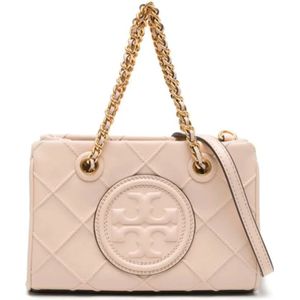 Tory Burch, Tassen, Dames, Wit, ONE Size, Leer, Gewatteerde leren schoudertas met gouden details