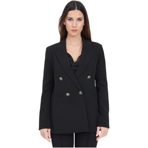 Only, Zwart Slim Fit Blazer met Kantafwerking Zwart, Dames, Maat:3XL