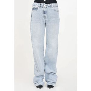 Elisabetta Franchi, Jeans, Dames, Blauw, W25, Denim, Straight Denim Jeans met Neopreen Korset