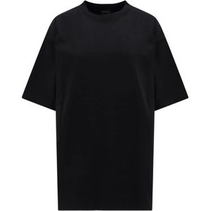 Balenciaga, Tops, Dames, Zwart, S, Katoen, T-shirt met strass steentjes achterlogo