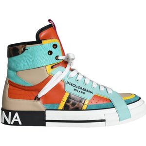 Dolce & Gabbana, Schoenen, Heren, Veelkleurig, 44 EU, Leer, Multicolor Lederen High Top Sneakers