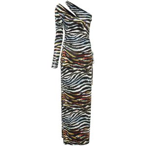 Just Cavalli, Bruine Organzino Print Graphic Tiger Jurk Bruin, Dames, Maat:S