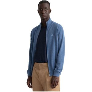 Gant, Sweatshirts & Hoodies, Heren, Blauw, 4Xl, Katoen, Slim Fit Rits Katoenen Piqué Vest