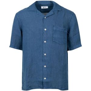 Roy Roger's, Overhemden, Heren, Blauw, 2Xl, Linnen, Short Sleeve Shirts