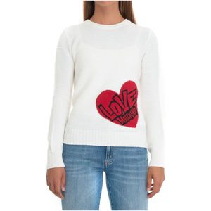 Love Moschino, Trui met Ronde Hals Wit, Dames, Maat:M