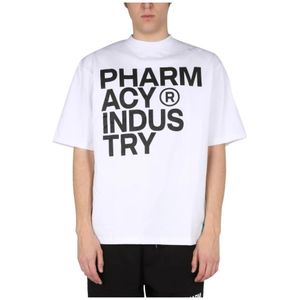 Pharmacy Industry, Tops, Heren, Wit, S, Katoen, Logo Print T-Shirt