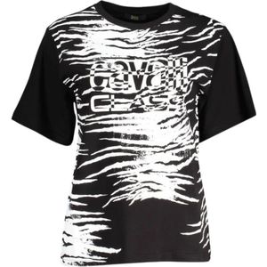 Cavalli Class, Tops, Dames, Zwart, S, Katoen, Elegant Logo T-Shirt met vierkante print