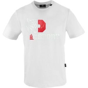 Plein Sport, Tops, Heren, Wit, S, Katoen, Korte Mouw Ronde Hals Katoenen T-shirt