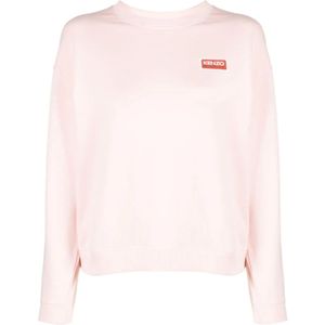 Kenzo, Sweatshirts & Hoodies, Dames, Roze, M, Katoen, Roze Logo-Geborduurde Trui