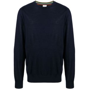 Paul Smith, Midnight Blue Merino Wool Sweater Blauw, Heren, Maat:L