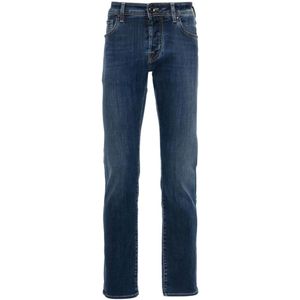 Jacob Cohën, Jeans, Heren, Blauw, W38, Denim, Logo Patch Slim Fit Jeans